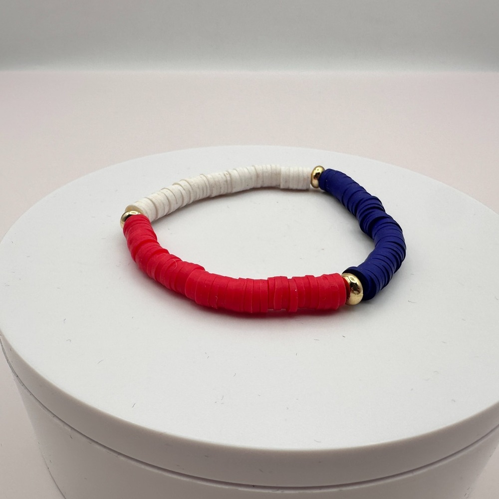 Vintage 90s American Flag Heishi Beaded Stretch Bracelet - Classic Jewelry